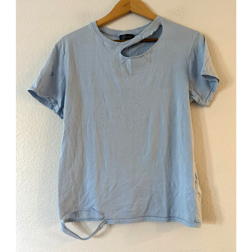 TOPSHOP Womens‎ Ripped Cotton Tee T-Shirt